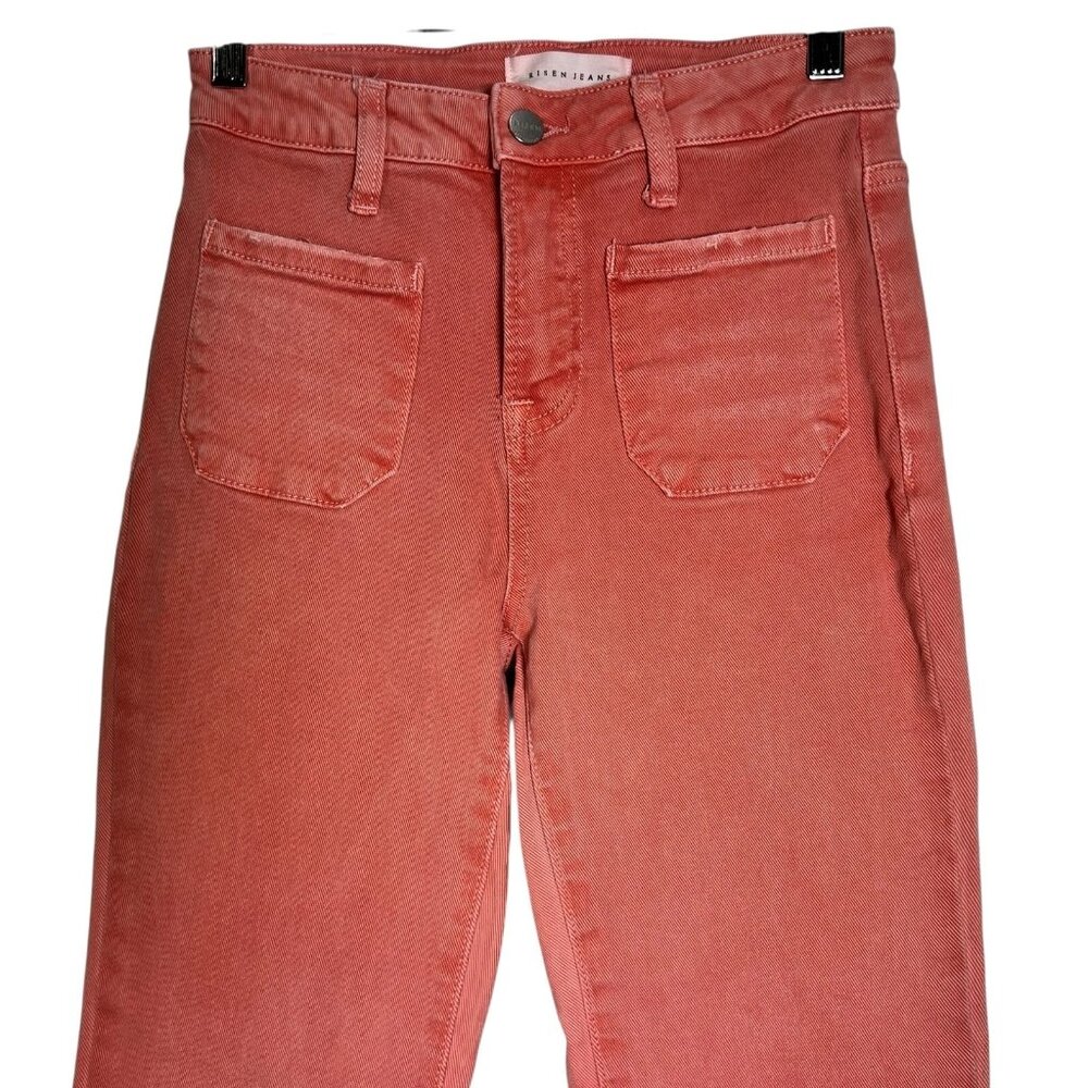 Risen Los Angeles Womens Coral Denim Patch Pocket Bell Bottom Jeans Size 3/26 - Picture 6 of 16